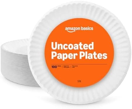 Amazon Basics 9" Uncoated White Paper Plates, Microwave Safe