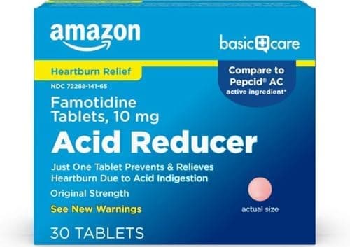 Amazon Basic Care Acid Reducer Famotidine Tablets, 10 mg