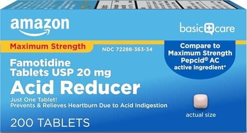 Amazon Basic Care Maximum Strength Famotidine Tablets 20 mg