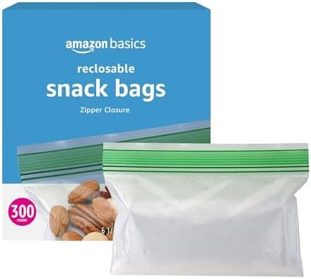 Amazon Basics Reclosable Food Storage Snack Bags, 300 Count