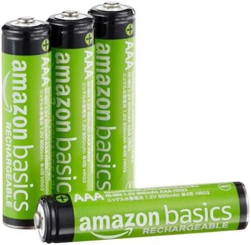 Amazon Basics 4-Pack Rechargeable AAA NiMH Batteries, 800 mAh