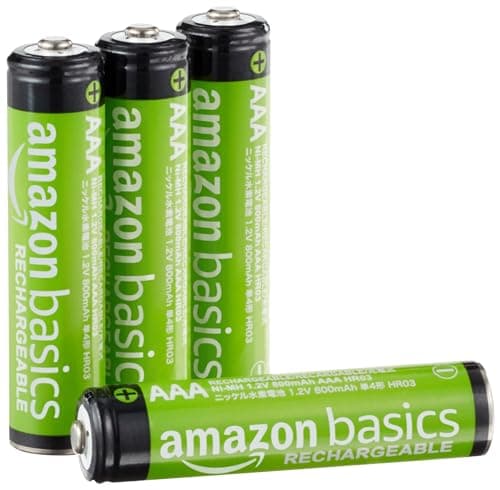 Amazon Basics 4-Pack Rechargeable AAA NiMH Batteries, 800 mAh