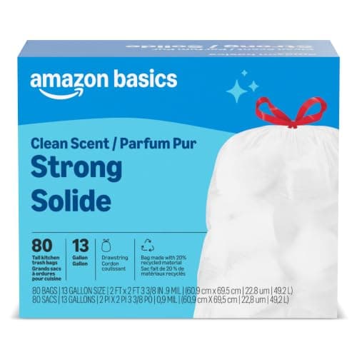 Amazon Basics Tall Kitchen Drawstring Tras…, Clean Fresh Scent