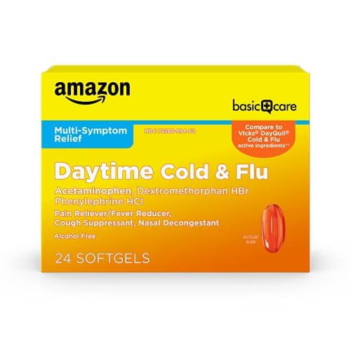 Amazon Basic Care Daytime Cold and Flu Relief Softgels