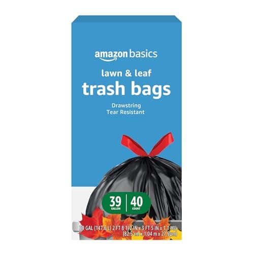 Amazon Basics Lawn & Leaf Drawstring Trash Bags, 39 Gallon