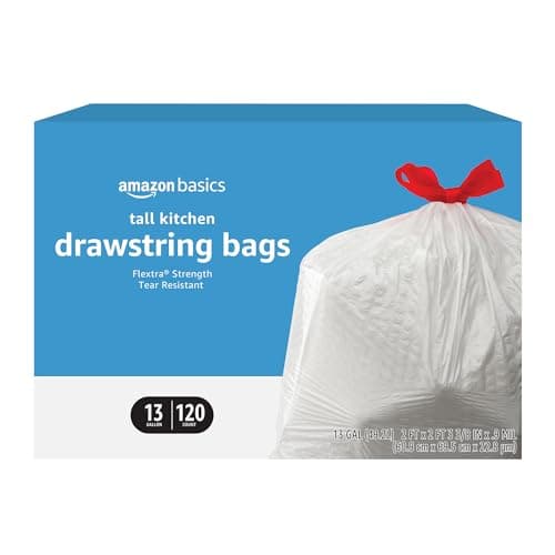 Amazon Basics Flextra Tall Kitchen Drawstring Tras…, 13 Gallon