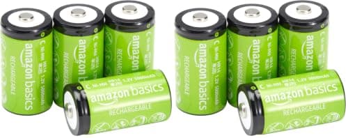 Amazon Basics 8-Pack Rechargeable C Cell NiMH Batte…, 5000 mAh
