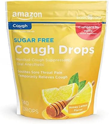 Amazon Basic Care Sugar Free Honey Lemon Coug… — Soothes Cough