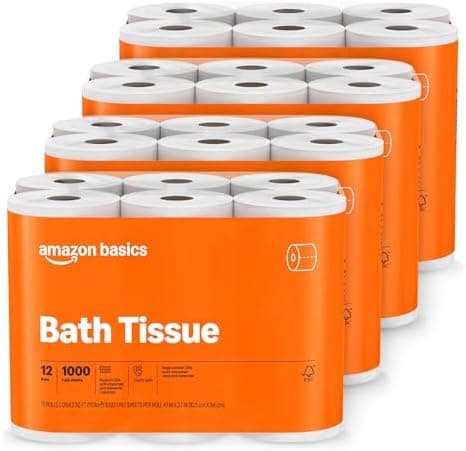 Amazon Basics 1000 Sheet 1-Ply Bath…, 48 Rolls (4 Packs of 12)