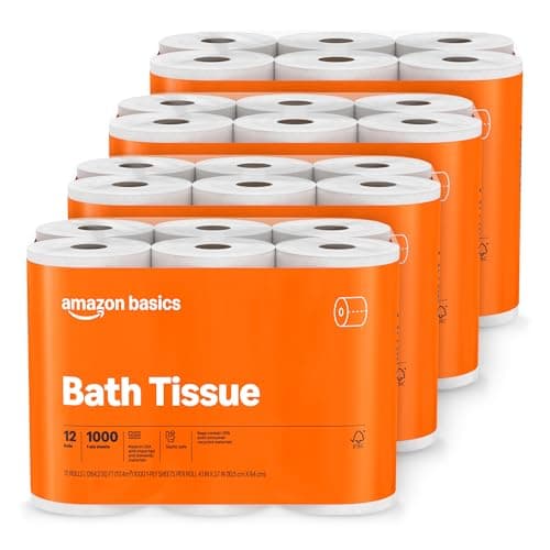 Amazon Basics 1000 Sheet 1-Ply Bath…, 48 Rolls (4 Packs of 12)