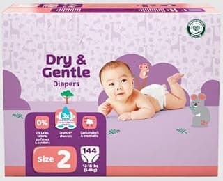 Parents Choice Dry & Gentle Baby Diapers Size 2, 144 Count