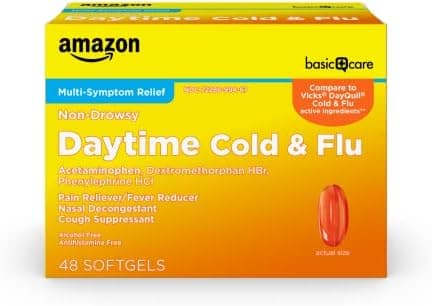 Amazon Basic Care Daytime Cold & Flu Liquid Caps; Co… — Orange