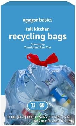 Amazon Basics Blue Recycling Drawstring Trash B…, Tall Kitchen