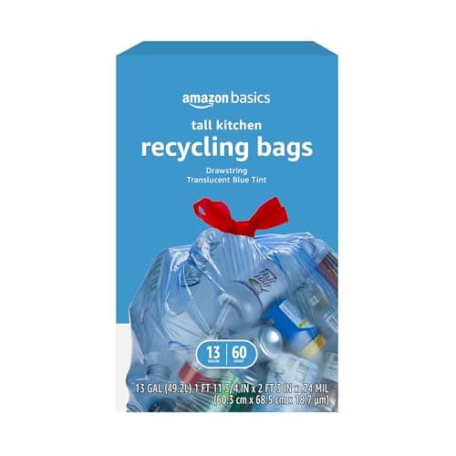 Amazon Basics Blue Recycling Drawstring Trash B…, Tall Kitchen