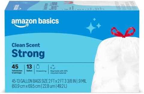 Amazon Basics Tall Kitchen Drawstring Tras…, Clean Fresh Scent