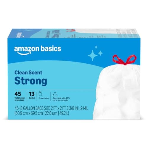 Amazon Basics Tall Kitchen Drawstring Tras…, Clean Fresh Scent