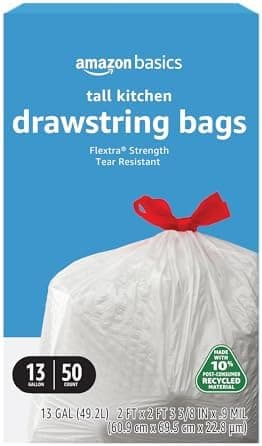 Amazon Basics 13 Gallon Tall Kitchen Drawst…, Flextra Strength