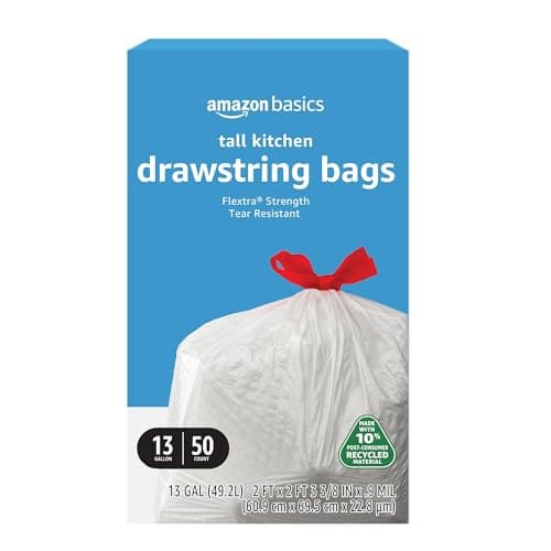 Amazon Basics 13 Gallon Tall Kitchen Drawst…, Flextra Strength