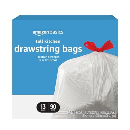 Amazon Basics Flextra Tall Kitchen Drawstring Tras…, 13 Gallon