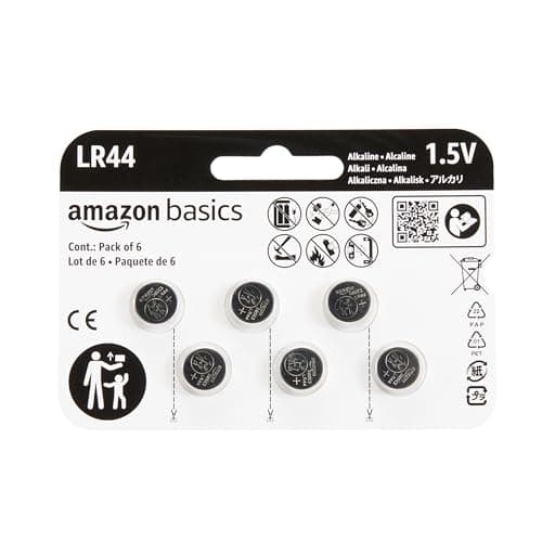 Amazon Basics 6-Pack LR44 Alkaline Button Cell… — Mercury-Free