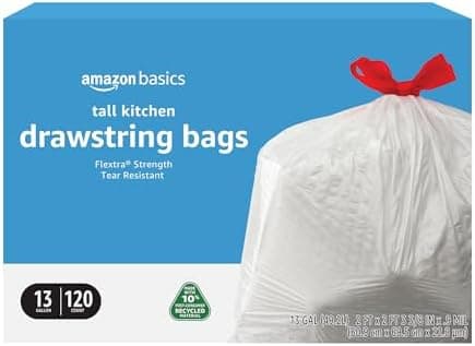 Amazon Basics 13 Gallon Tall Kitchen Drawst…, Flextra Strength