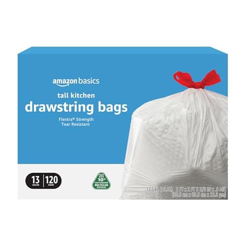 Amazon Basics 13 Gallon Tall Kitchen Drawst…, Flextra Strength