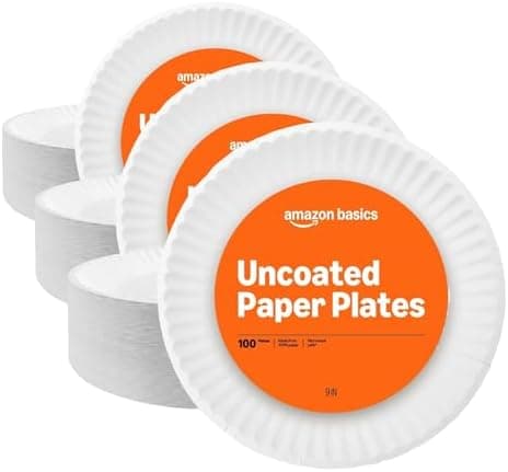 Amazon Basics 9" Uncoated White Paper Plates 3 Pack (300…