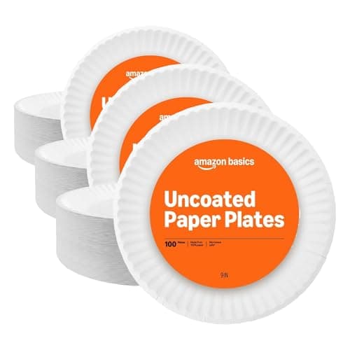 Amazon Basics 9" Uncoated White Paper Plates 3 Pack (300…