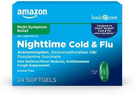 Amazon Basic Care Nighttime Cold & Flu Relief, Pain Reliever