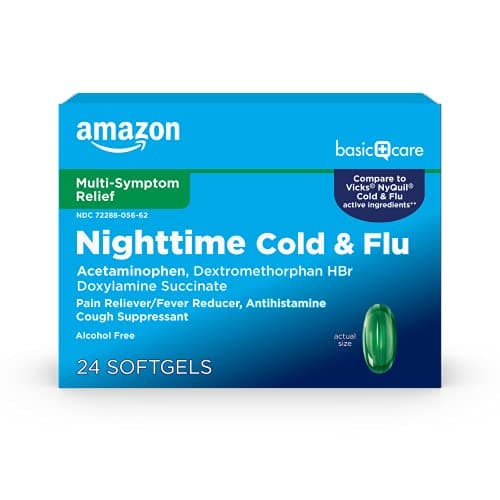 Amazon Basic Care Nighttime Cold & Flu Relief, Pain Reliever