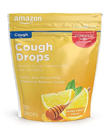 Amazon Basic Care Honey Lemon Menthol Cough… — Soothing Relief