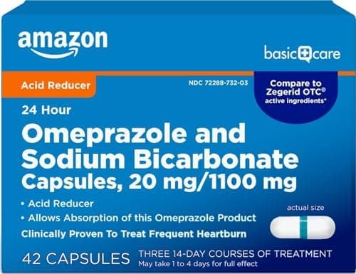 Amazon Basic Care Omeprazole and Sodium Bicarb…, 20 mg/1100 mg