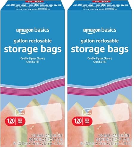 Amazon Basics Reclosable Gallon Food Storage Bags | Stand…