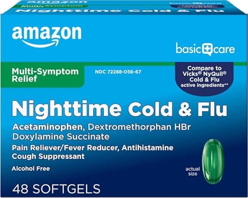 Amazon Basic Care Nighttime Cold & Flu Relief, Pain Reliever