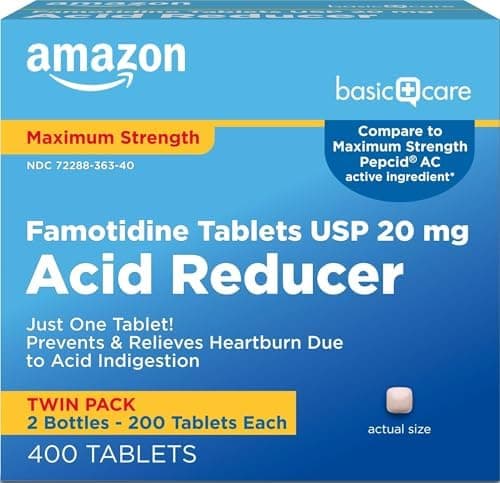 Amazon Basic Care Maximum Strength Famotidine Tablets, 20 mg