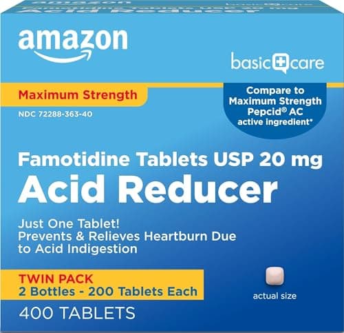 Amazon Basic Care Maximum Strength Famotidine Tablets, 20 mg