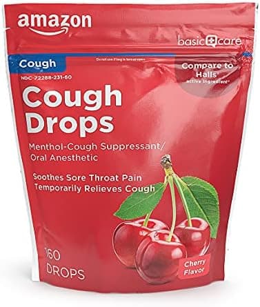 Amazon Basic Care Cherry Menthol Cough Drops for Sore Throat…