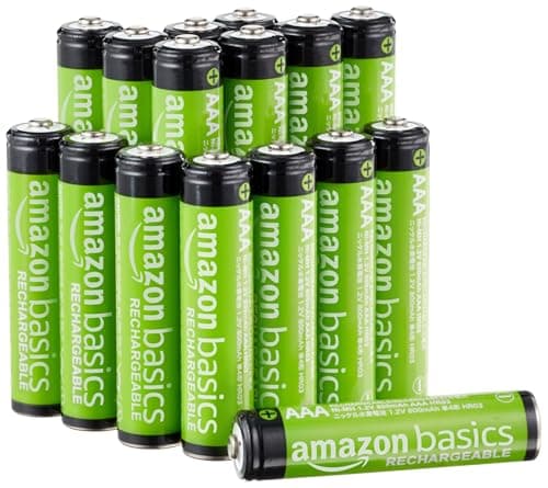 Amazon Basics 16-Pack Rechargeable AAA NiMH Batteries, 800 mAh