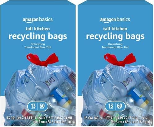Amazon Basics Blue Recycling Trash Bags, Unscented