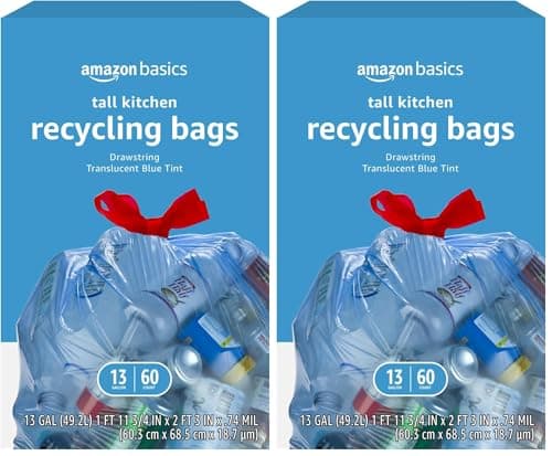 Amazon Basics Blue Recycling Trash Bags, Unscented