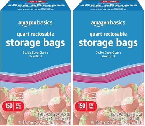 Amazon Basics Reclosable Quart Food Storage Bags w… — BPA Free
