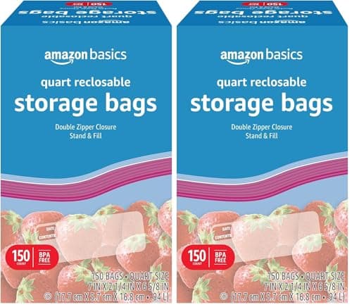 Amazon Basics Reclosable Quart Food Storage Bags w… — BPA Free