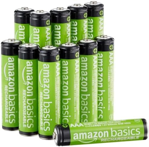 Amazon Basics 12-Pack Rechargeable AAA NiMH Batteries, 800 mAh