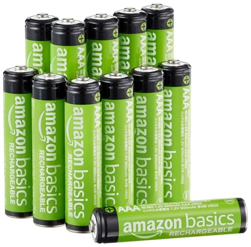 Amazon Basics 12-Pack Rechargeable AAA NiMH Batteries, 800 mAh