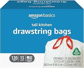 Amazon Basics 13 Gallon Tall Kitchen Drawstring Trash Bags