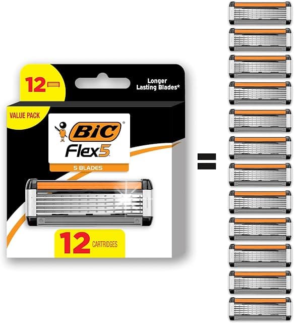 BIC Flex 5 Refillable Razors for Men, 5 Blade Razors Refills