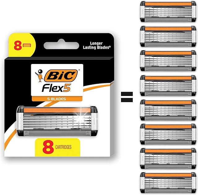 BIC Flex 5 Refillable Razors for Men, 5 Blade Razors Refills