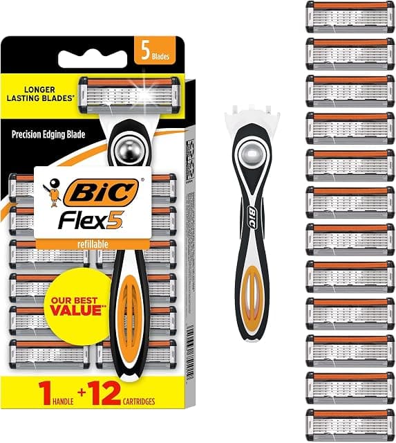 BIC Flex 5 Men's Refillable 5-Blade Razors with 1 Handle…