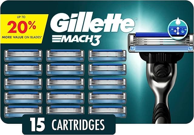 Gillette Mach3 Men's Razor Blades, 15 Blade Refills