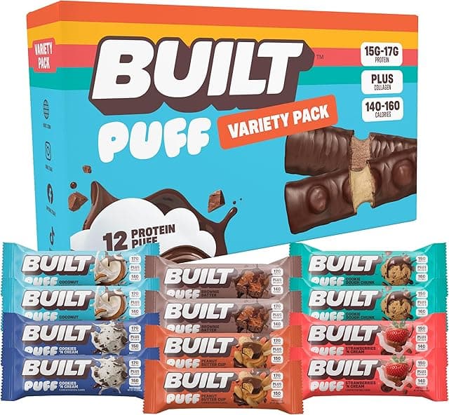 BUILT Bar Puff Protein Bars - Variety Pack - 15-17g Protein…